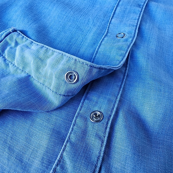 H&M Denim Women's Dress  Blue Denim Snap Buttons Short Sleeve Tie Sz 4 - Picture 13 of 15